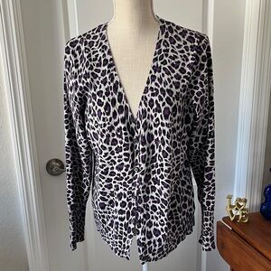 Apt. 9 Purple,Black & Gray Leopard Print Button Down V Neck Cardigan NWT SZ XL